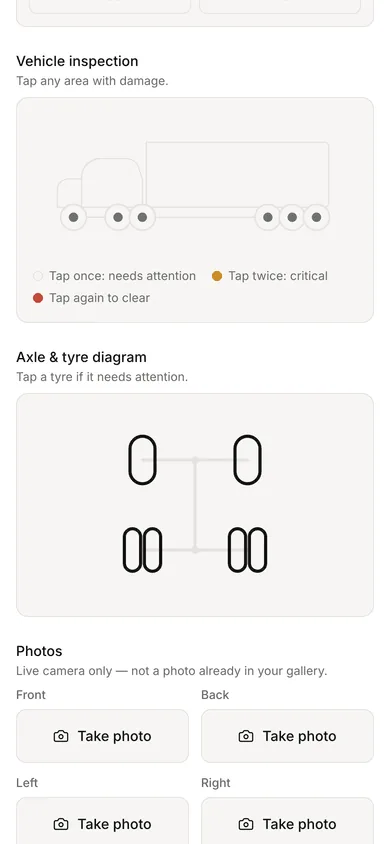 A driver's pre-trip checklist on their phone