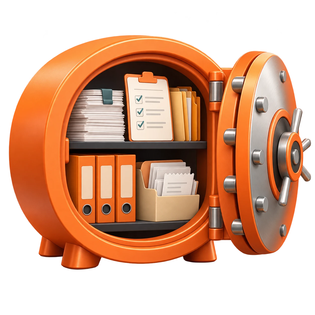 An open Utuh Vault™ holding organised receipts, checklists and records
